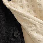Men's Terry Cloth Plaid Color Block Cuban Collar Shirt Casual Shorts Set
