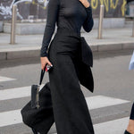 High Waisted Loose Asymmetric Solid Color Split-Joint Pants Trousers