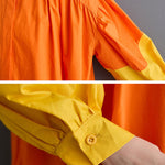 Loose Puff Sleeves Contrast Color Pleated Split-Joint Lapel Midi Dresses Shirt Dress