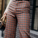 Column Contrast Color Plaid Casual Pants Bottoms Trousers