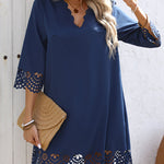 A-Line Loose Hollow Solid Color V-Neck Mini Dresses