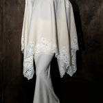 Like A Swan Lace Trim Off Shoulder Cape Top and Elastic Waist Draped Maxi Skirt Set