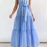 Loose Sleeveless Plaid Ribbed Stand Collar Maxi Dresses