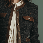 Classic Vintage Leather Trim Tweed Jacket