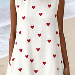Women'S Casual Sleeveless Dress With Heart Print And Round Neckline