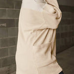 Smoke Green Waffle Patchwork Drop Sleeve Henley Top