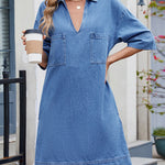 A-line Loose Pockets Solid Color Lapel Mini Dresses