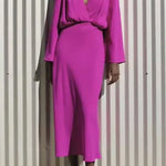 Long-sleeved Retro Waist V-neck Dress