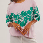 Floral Print Loose Round Neck Short Sleeve T-shirt