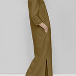 Long Sleeves Loose Solid Color Split-Joint V-Neck Maxi Dresses
