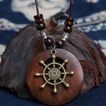 Vintage Alloy Leaf Wooden Pandent Necklace