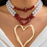 Beaded Contrast Color Heart Shape Dainty Necklace Necklaces Accessories