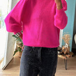 Bright Winter Day Knit Solid Color Wide Neck Relaxed Sweater