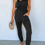 High Waist Sleeveless V Neck Jumpsuit