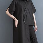 Irregular Clipping Solid Color Lapel Shirts Tops