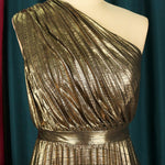 High Waisted Loose Asymmetric Pleated Shiny Solid Color One-shoulder Maxi Dresses