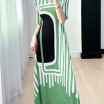 A-Line Loose Pleated Printed V-Neck Midi Dresses