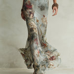 Vintage Floral Print Halter Neck Fishtail Chiffon Maxi Dress