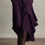 Women's Purple Bohemian Cotton Stretch Turtleneck Asymmetrical Draped Maxi Dress