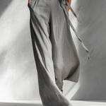 Women's Minimalist Linen Blend Gray Spaghetti-Strap Square-Neck Tie-Waist Wide-Leg Jumpsuit