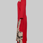Loose Three-Quarter Sleeves Contrast Color Flower Print Round-Neck Midi Dresses