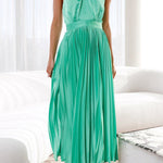 Beaming Smile Satin Halter Neck Pleated Midi Dress
