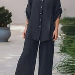 Casual Loose Solid Color Shirt Pants Set
