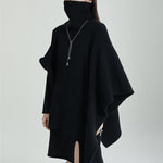 Casual Long Sleeves Loose Solid Color High-Neck Shawl&Sweater Dresses Two Pieces Set