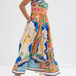 Unique Printed Lace-up Suspender Pockets Casual Resort Style Midi Dress