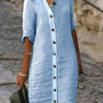 Casual Solid Single Breasted Half Sleeve Midi Dress