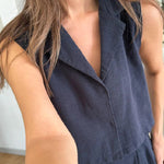 Casual Solid Lapel Vest & Pants Cotton Linen Two-piece Set