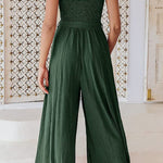 Sleeveless Spaghetti Strap V-Neck Gathered Wide-Leg Jumpsuit