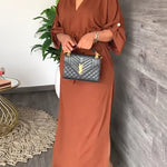 Loose Drawstring Solid Color Split-Side V-Neck Maxi Dresses