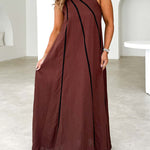A-Line Loose Split-Joint Round-Neck Maxi Dresses
