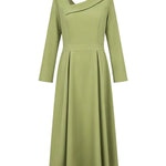 A-Line High Waisted Pleated Pockets Solid Color V-Neck Maxi Dresses