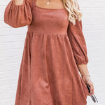 Washed Square Neck High Waist Flared Short Dress