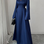 Flared Sleeves High Waisted Solid Color Tied Lapel Maxi Dresses