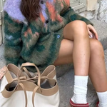 Landscape Pattern Long Sleeve V-neck Loose Knit Coat