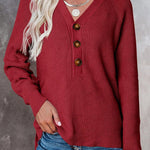 🧹Women'S Solid Color Casual V-Neck Pullover Sweater