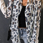 White Leopard Print Casual Open Front Cardigan