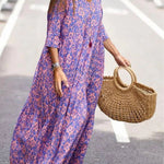 Fashion Pattern Printed Half Sleeve Loose Swing Maxi Dresse