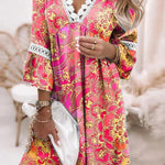 V-neck printed lace stitching bohemian casual holiday dress