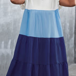 Loose Ruffle Sleeves Contrast Color Falbala Pleated Split-Joint Round-Neck Mini Dresses