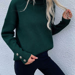Casual Loose Solid Color High-Neck Long Sleeves Knitwear