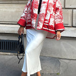 Romantic Songs Porcelain Ink Printed Pocket Quilted Cotton Kimono Jacket