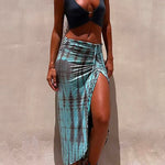 Drawstring High Slit Tie Dye Maxi Skirt