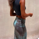 Drawstring High Slit Tie Dye Maxi Skirt