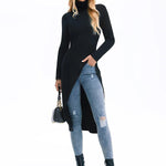 Simple Skinny Split-Side Solid Color High-Neck T-Shirts Tops