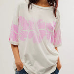 Floral Print Loose Round Neck Short Sleeve T-shirt
