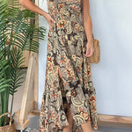 Neck Back Lace-up Slit Floral Print Maxi Cami Dress